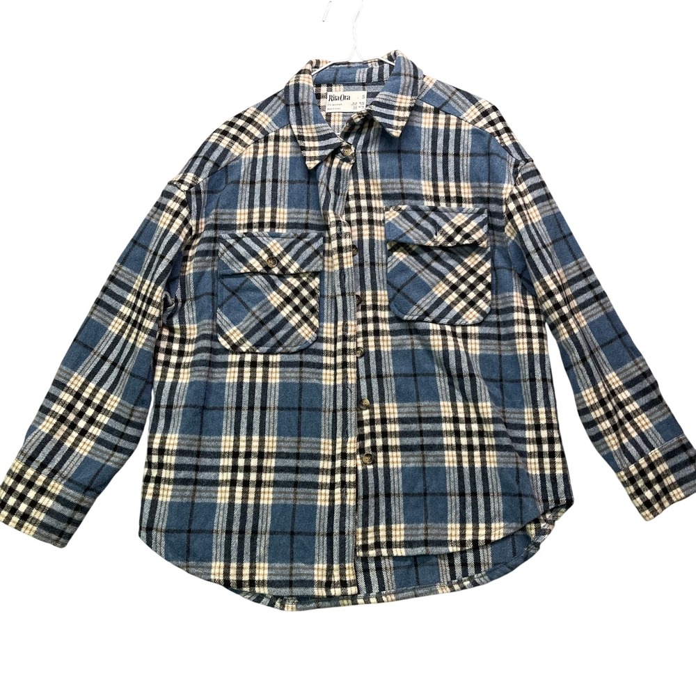 Rita Ora X Primark Blue Plaid Flannel Oversized Shacket Women's Size S,‎ grunge